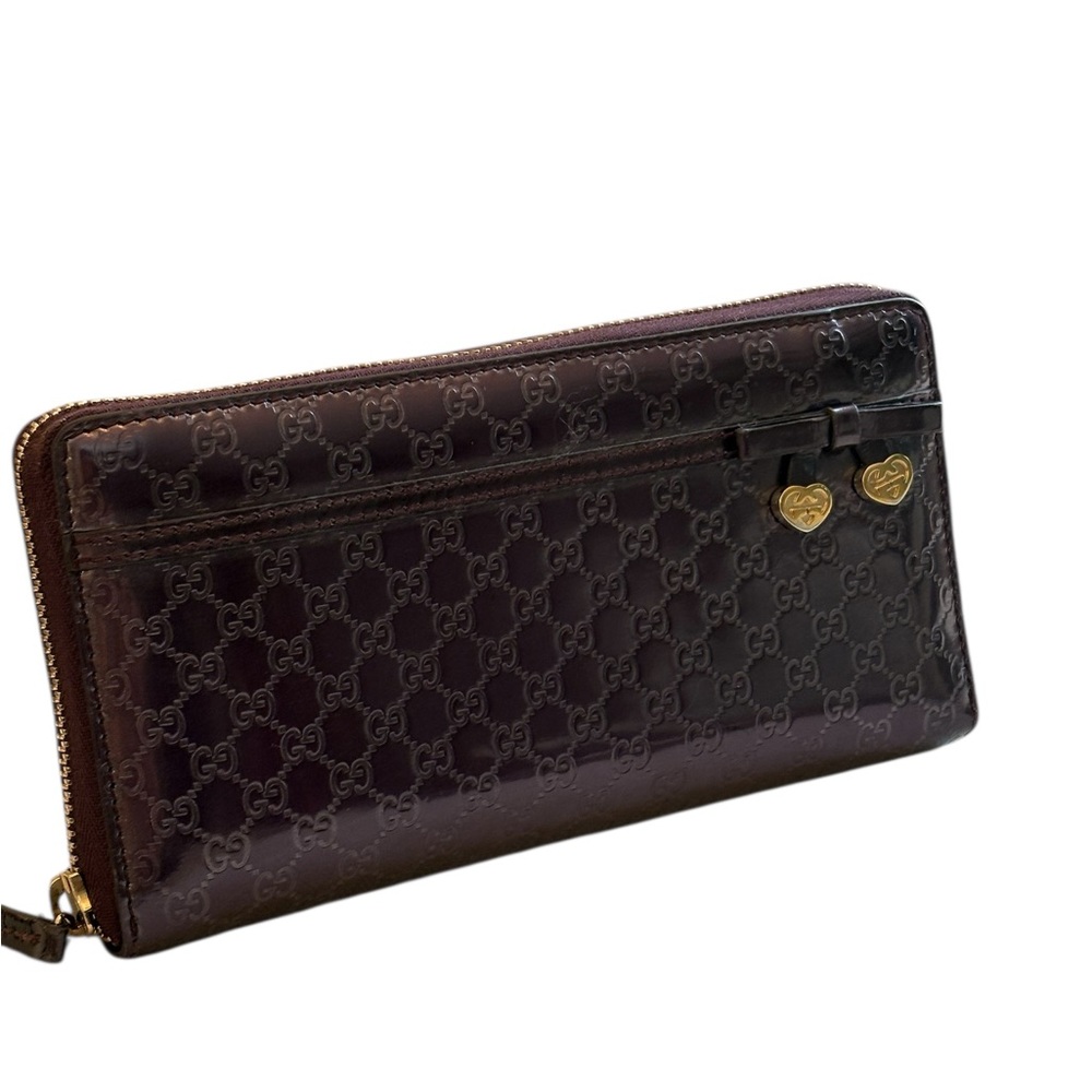 Gucci  micro guccissima patient leather deep purple longWallet with Gold Details